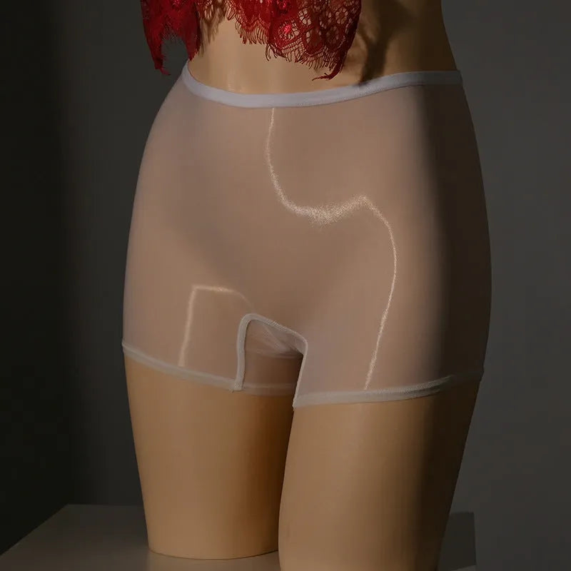 Shiny men's seamless underwear stockings in multiple colours on a mid waist model