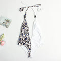 Women's one-piece bandage swimsuit with buckle straps in leopard print pattern for swimming