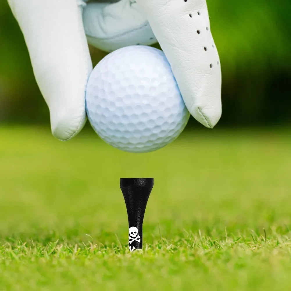 Bamboo golf dowel pins with black skull print in 70mm and 83mm lengths