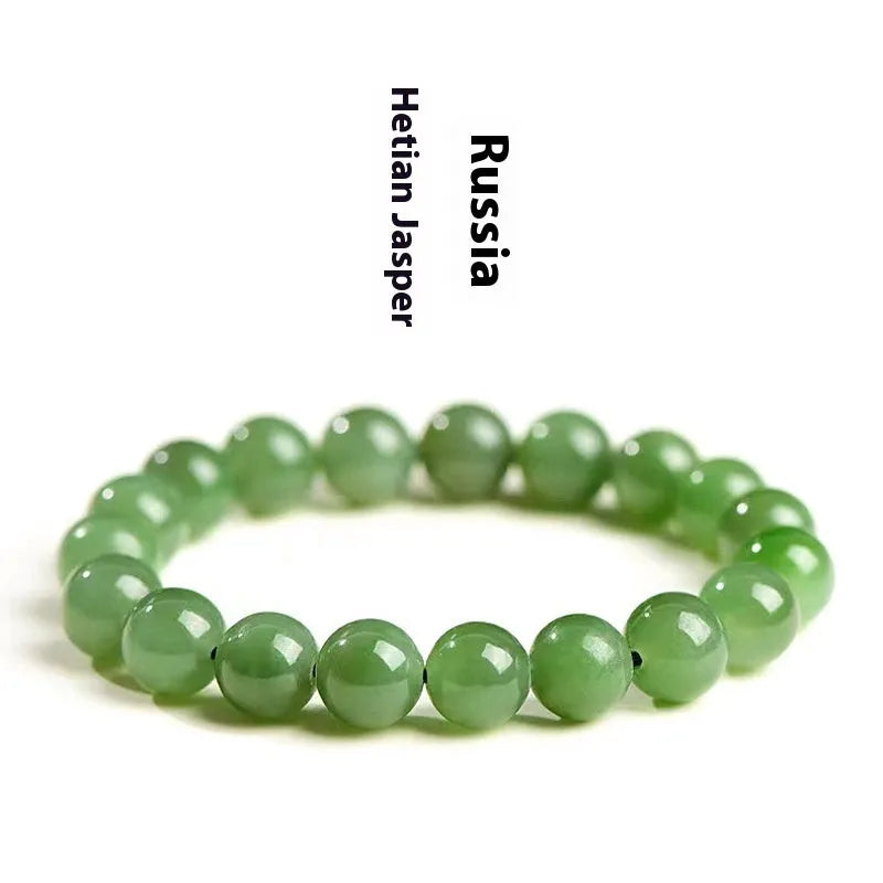 Polished Hetian jade jasper ball bracelet in five bead size options from 4mm to 12.8mm