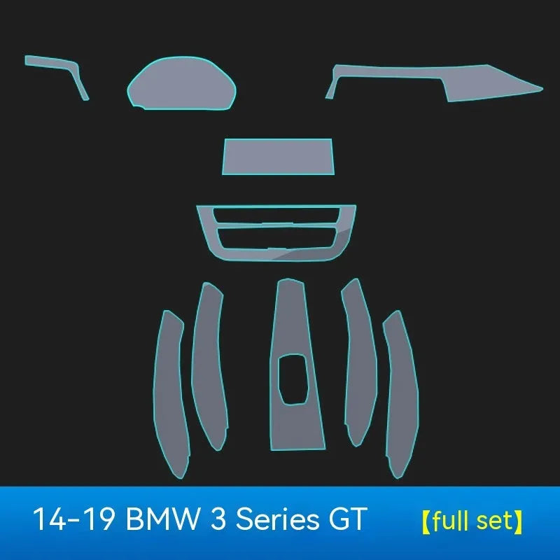 Transparent TPU protective film set for BMW 3 Series centre console and gear shift area, 2014-2020 models