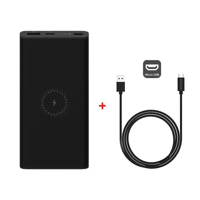 White or black 10000 mAh power bank with fast charging and wireless output for tablets and cameras