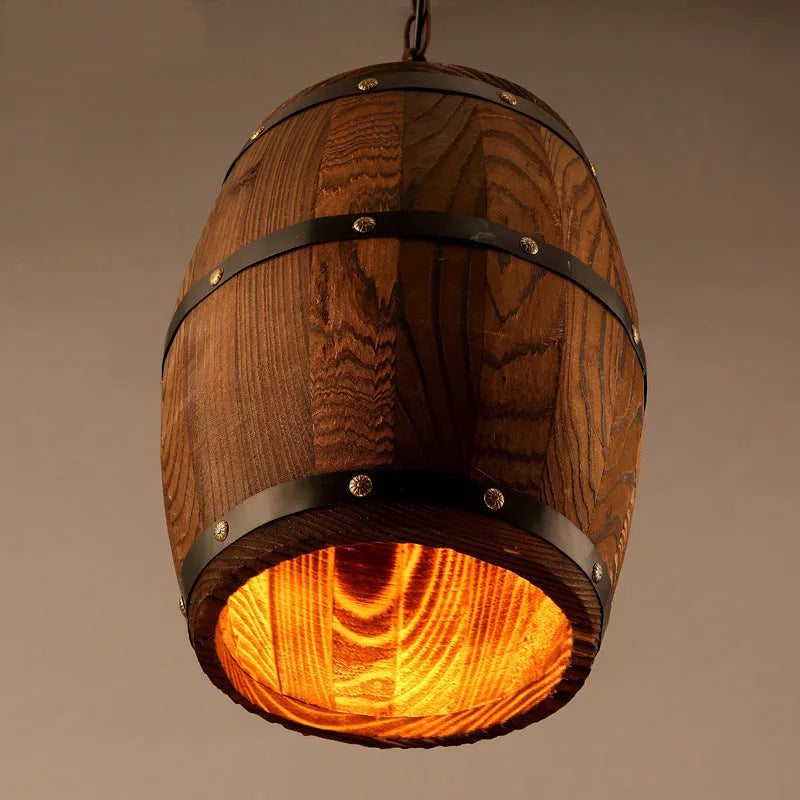 Creative wine barrel wooden chandelier with LED bulb and adjustable chain