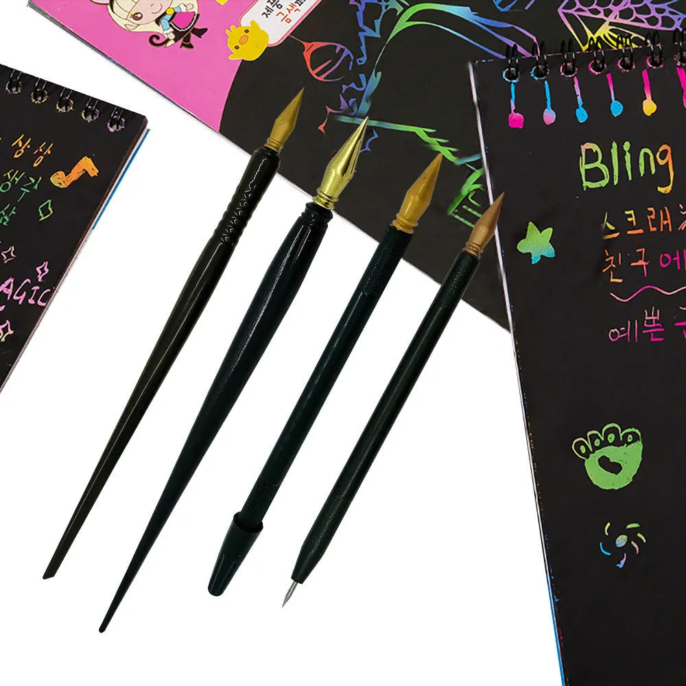 Children's scratch pen tool for scratch art paper with PS plastic construction