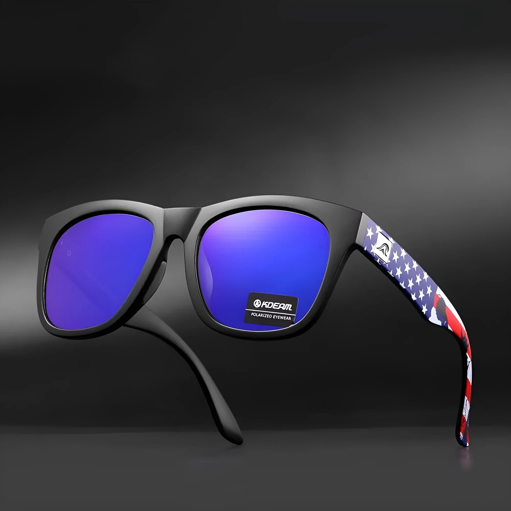 Polarised sunglasses with TAC lenses and PC frame for UV protection during outdoor activities.