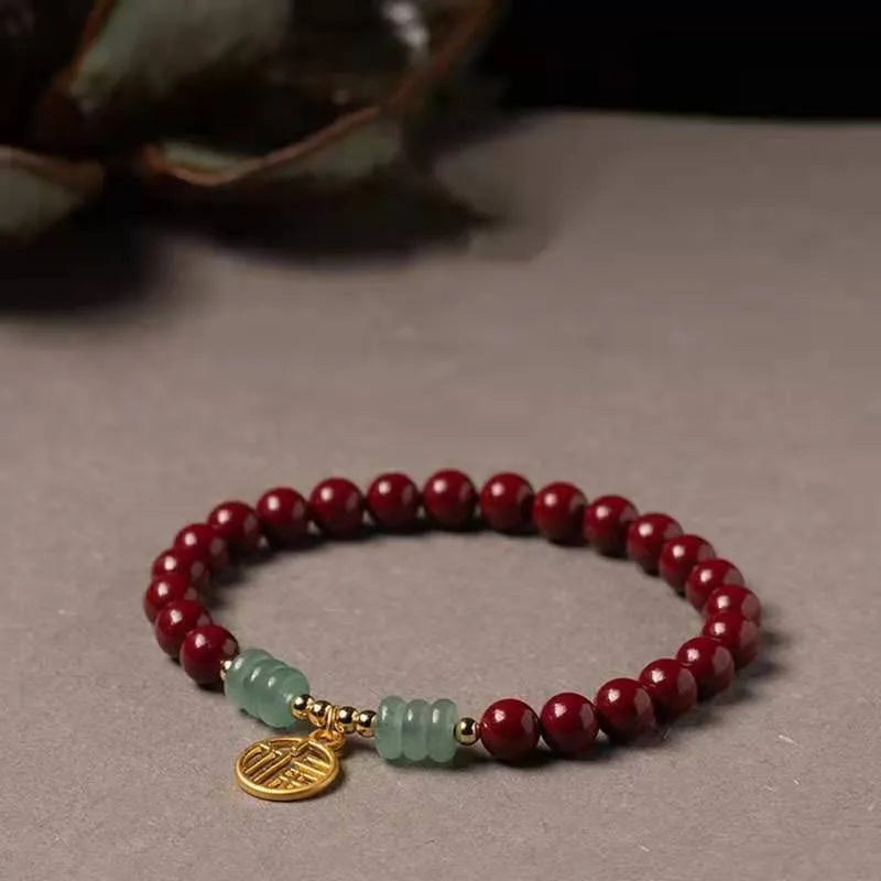 Handmade cinnabar and copper bracelet with wave shape design in national style