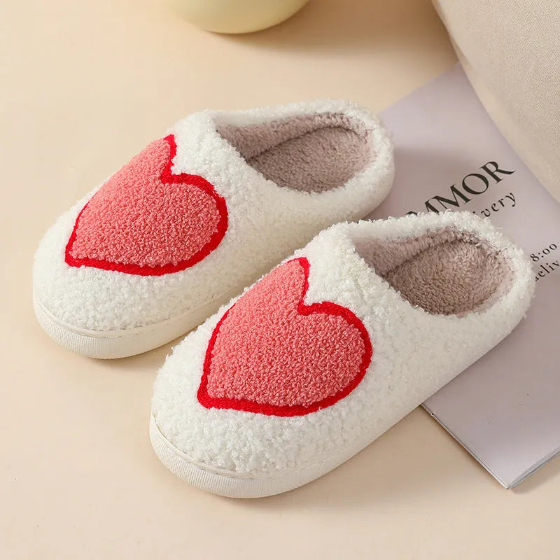Women's plush cartoon love slippers with PVC soles in Big Love design