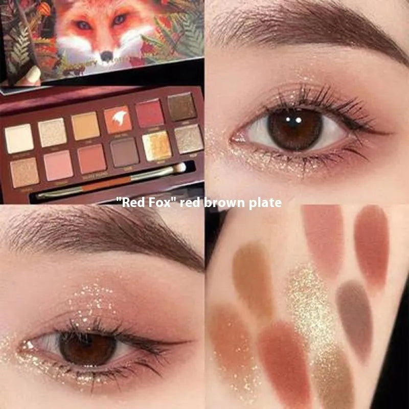 Twelve-colour animal eye shadow palette with cat, tiger, fox, and leopard designs