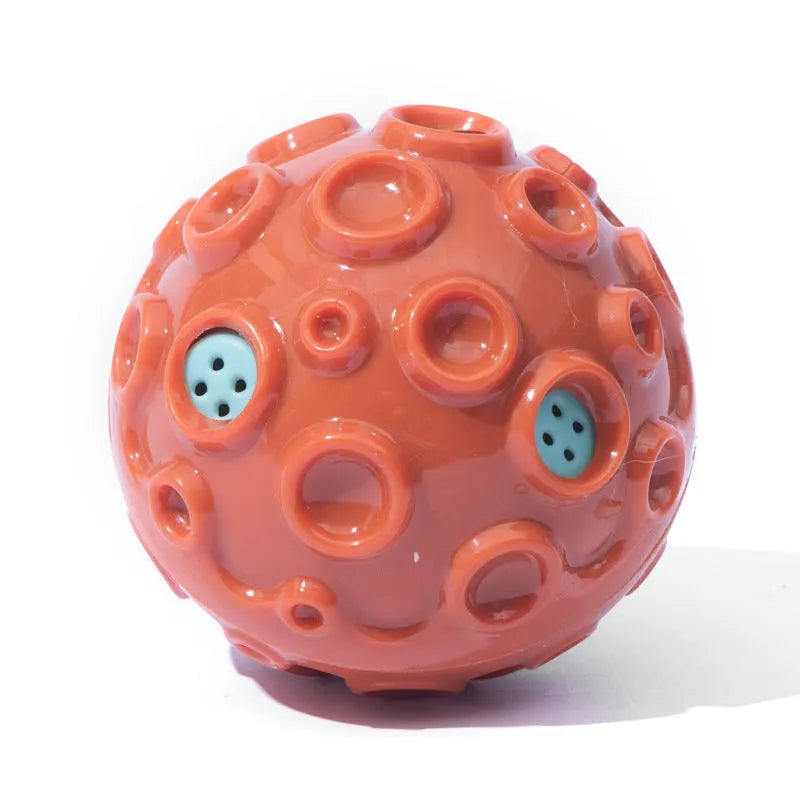 Durable dog chew ball with meteorite-shaped bumps in blue colour