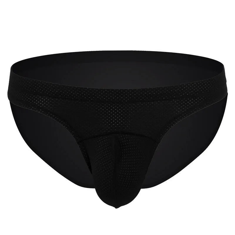 Men's loose-fit transparent nylon underwear in blue, shown flat.
