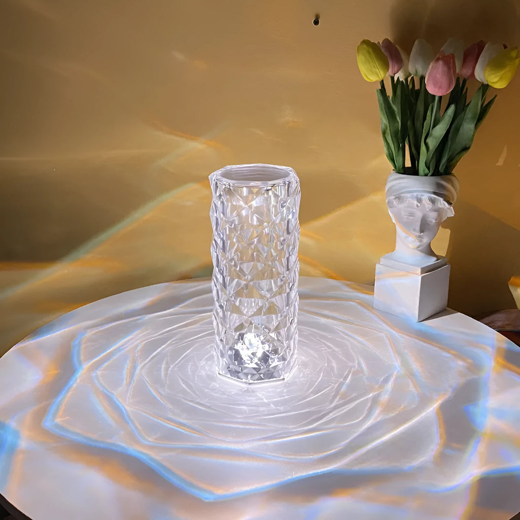 Romantic LED rose diamond table lamp in white light with touch switch, PAMA acrylic construction