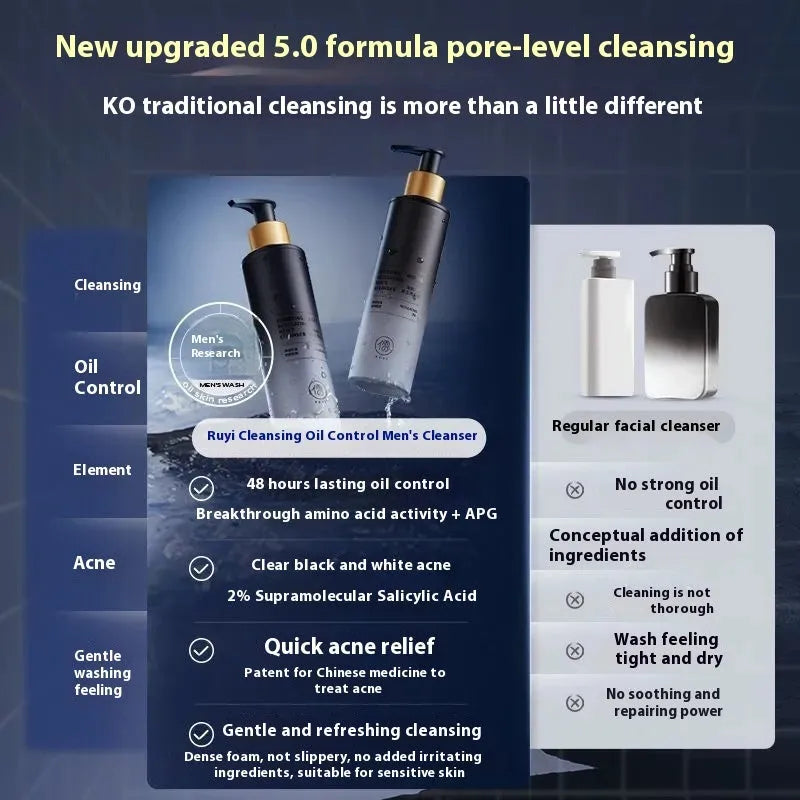 Men's facial cleanser pump bottle 150ml with oil control and blackhead removing properties