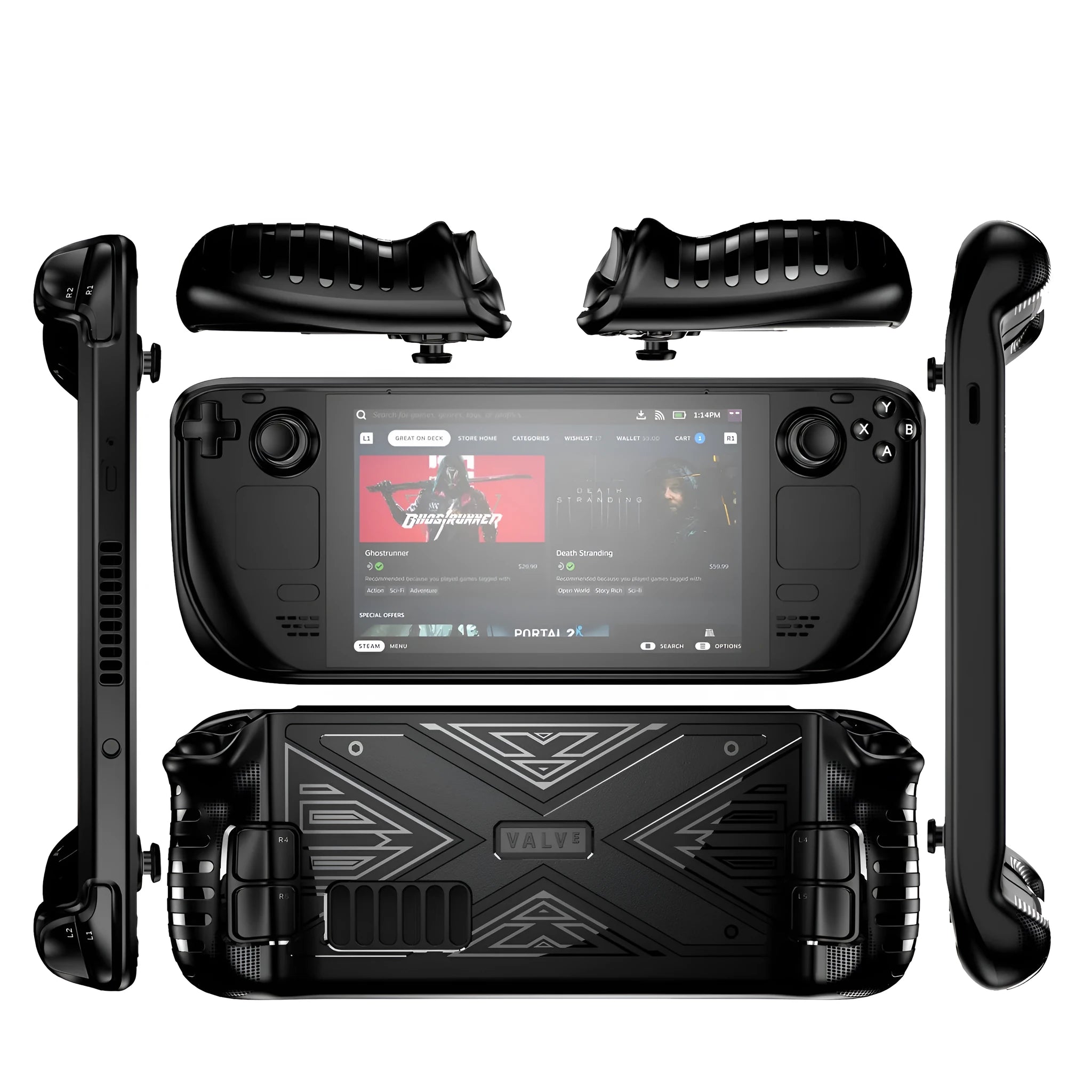 Soft black TPU silicone protective case for a Steam Deck game console.