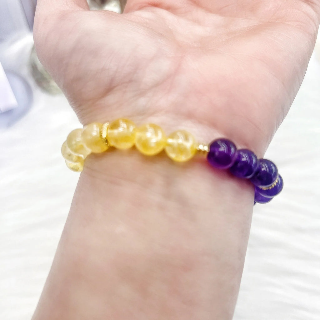 Handmade yellow and purple amethyst crystal bracelet for women with niche style