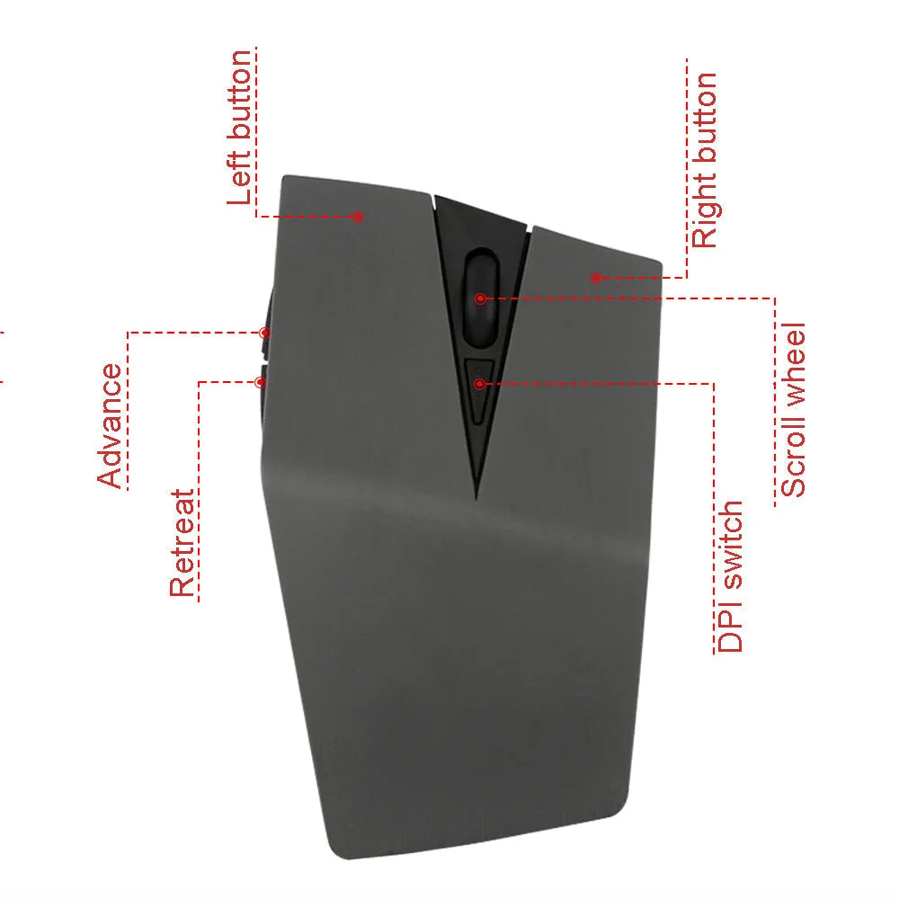 Wireless invisible mouse in black with USB receiver, compact 22.8cm design for laptop