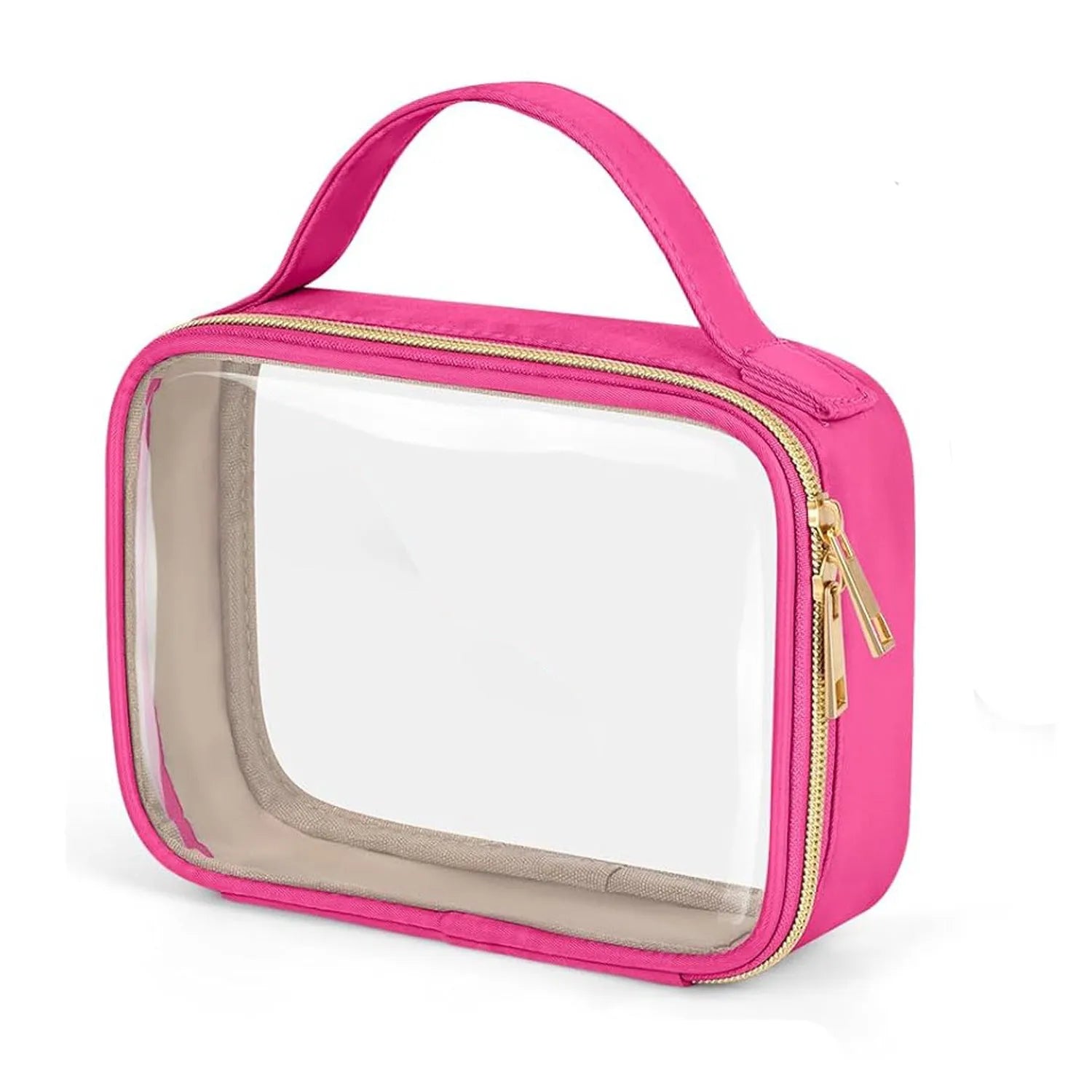 Transparent PVC cosmetic organiser bag with chain in multiple colours including leopard print for lipstick and brush storage.