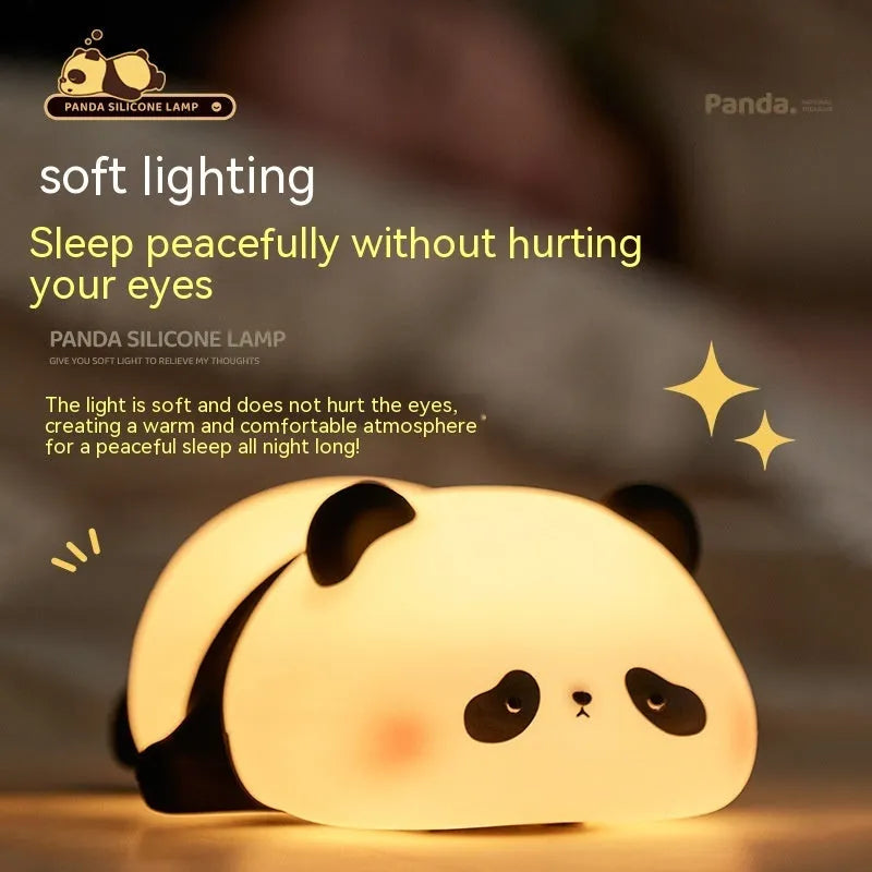 Panda-shaped silicone night light with warm white LED glow for children's bedrooms