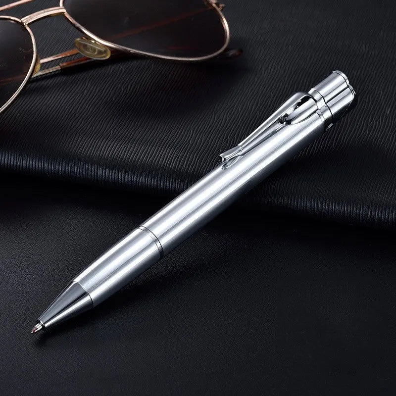 Metal windproof pen lighter showing jet flame, available in black blue red rose red silver yellow colours