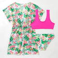 Girls' two-piece swimsuit with Korean floral patterns and briefs design in polyester fabric