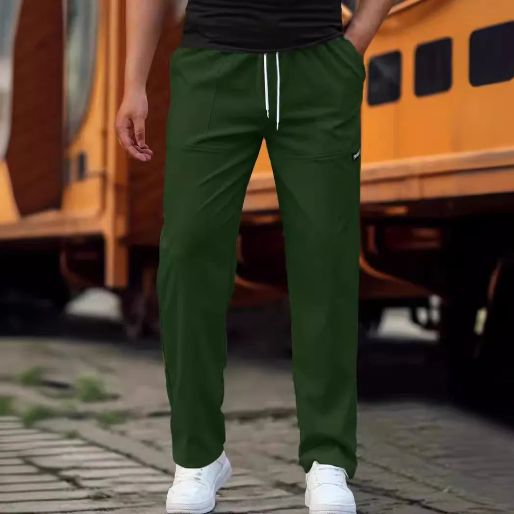 Men's casual polyester trousers for spring and autumn in various colours including light gray and black