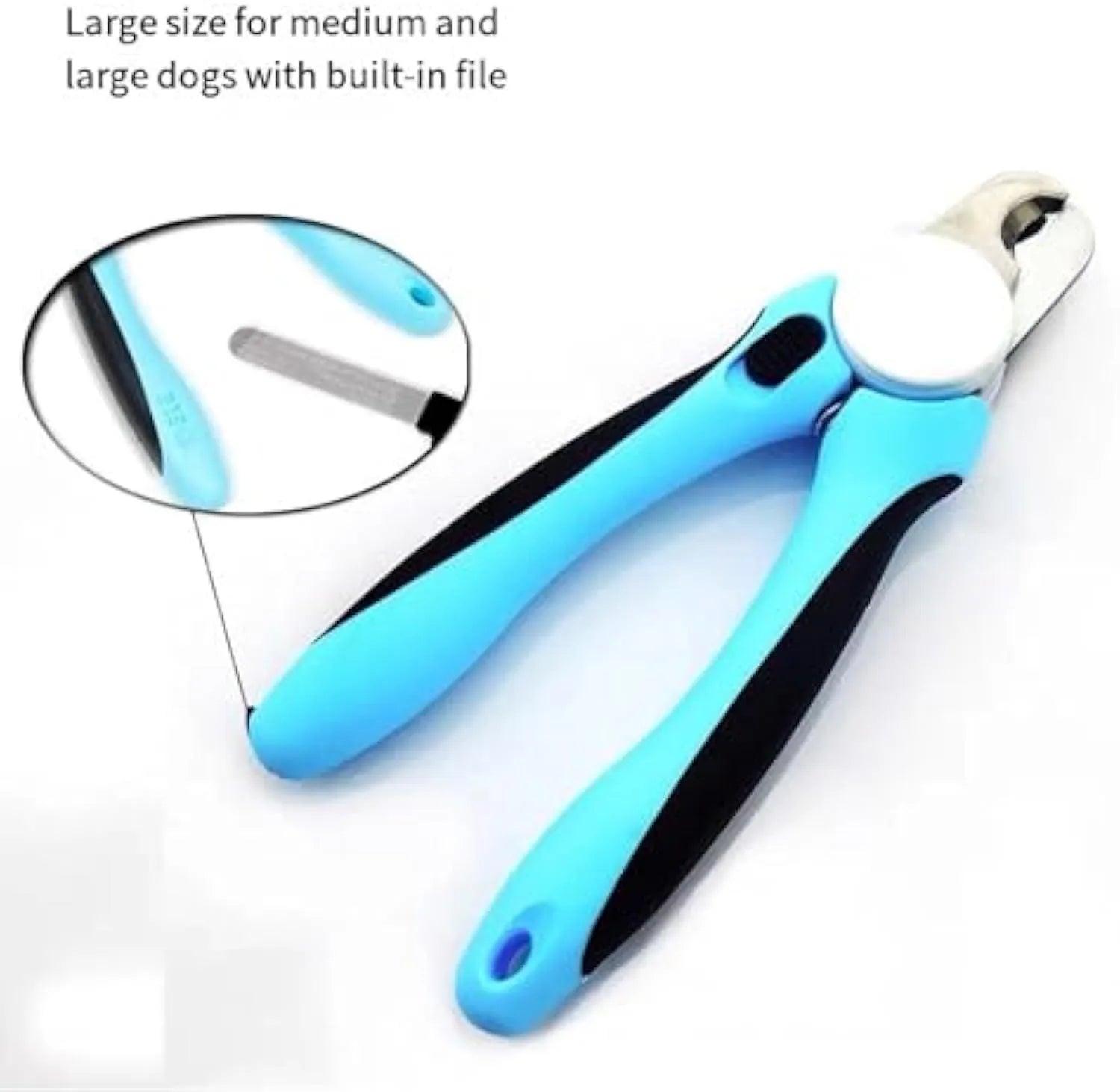 Blue heavy-duty dog nail clippers with a safety guard for large dogs and thick nails.