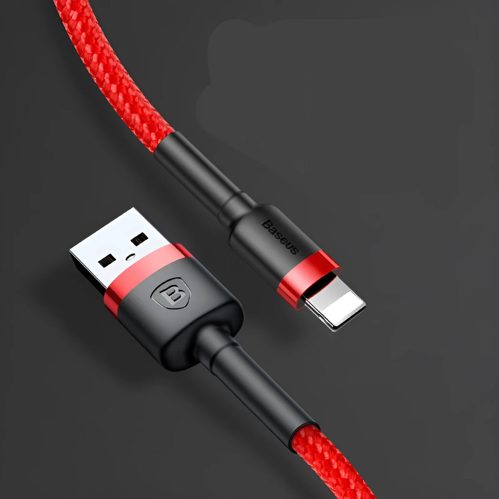 Red shell 1m 8PIN Lightning charging cable for Apple devices with black line on white background