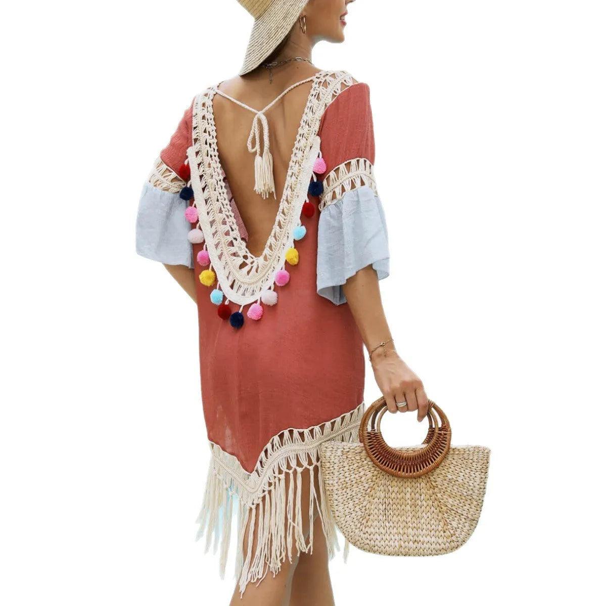 Orange beach overskirt with hand crochet detailing and matching blouse for beach couple outfits