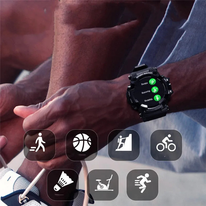 Waterproof outdoor smart watch with step counter and 1.3-inch glass screen in black