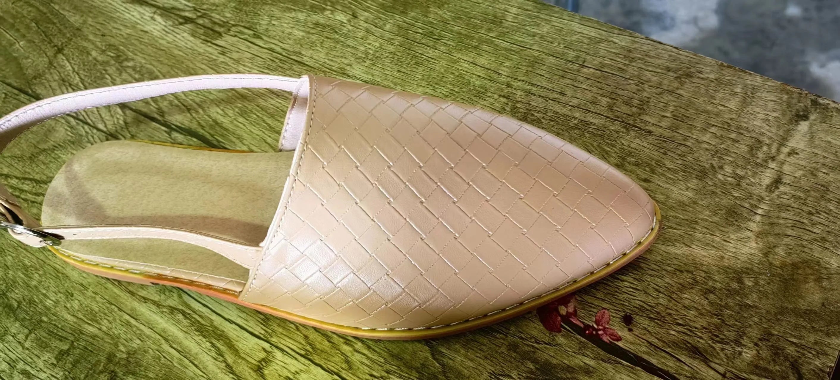 Women's pointed toe flat sandals with decorative buckle in various colours