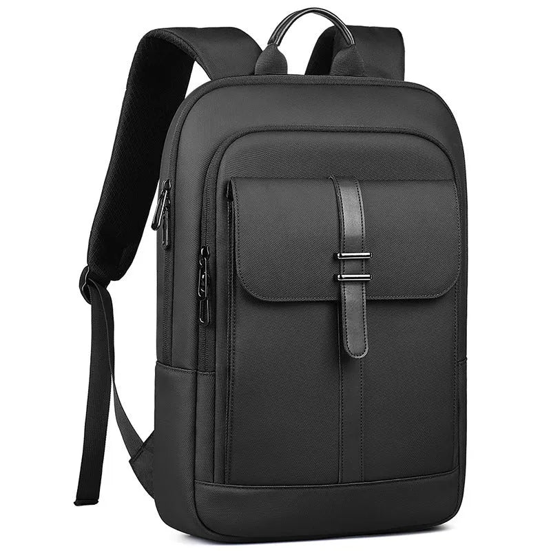 Black lightweight Oxford cloth backpack with visible sewing lines and urban style design