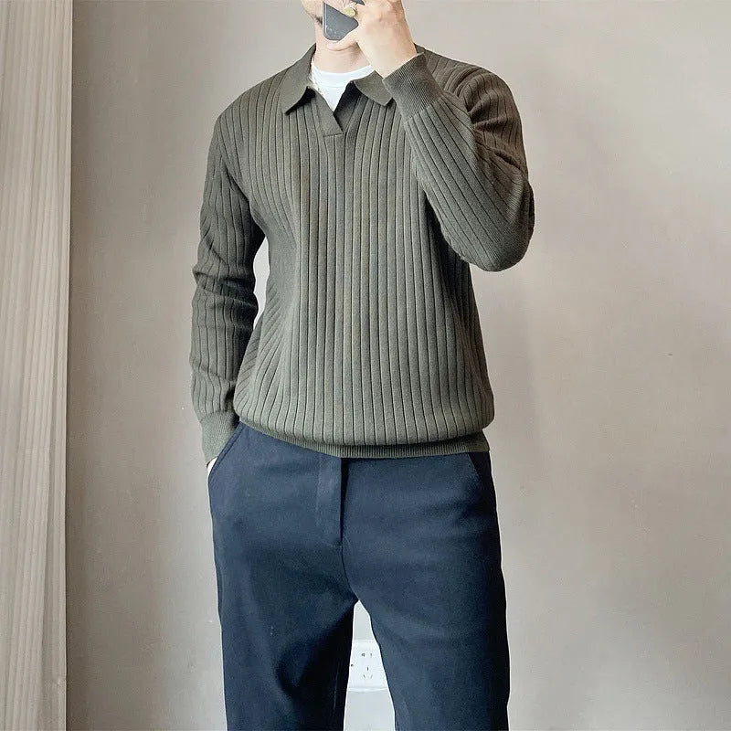 Men's loose fit rabbit fur knitted sweater in Army Green colour with long sleeves