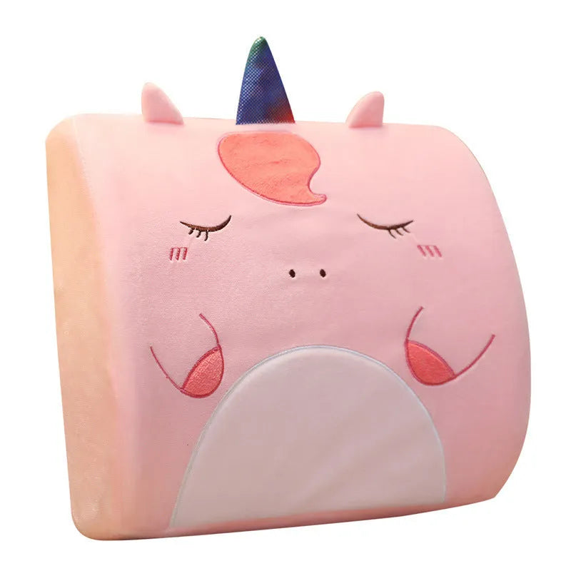 Cartoon memory foam seat back pillow with removable inner core for office and car chairs