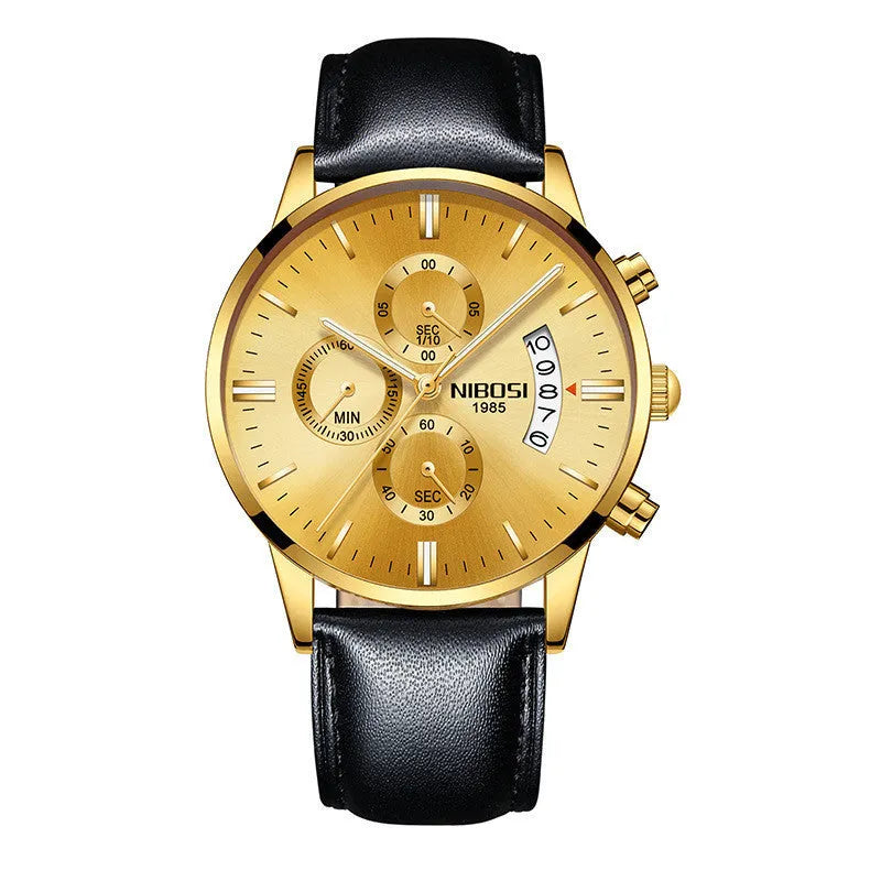 Men's watch with 43mm dial diameter, 11mm thickness, 22mm strap, quartz movement, stainless steel case