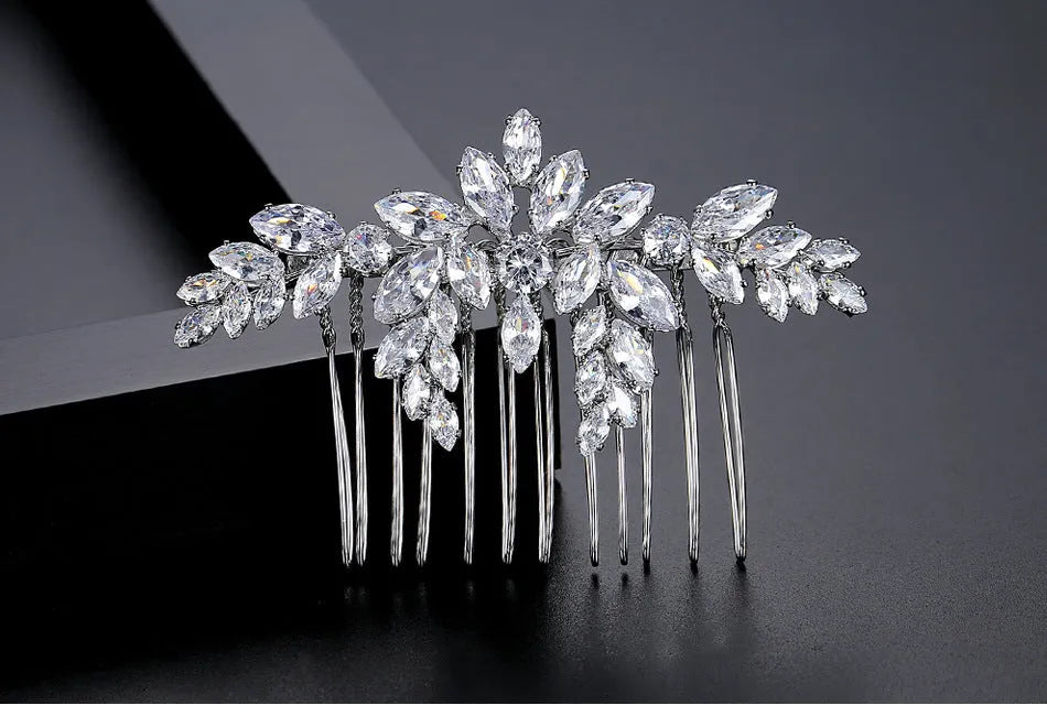 Bridal copper inlaid zircon hair accessory in flower shape with electroplated finish