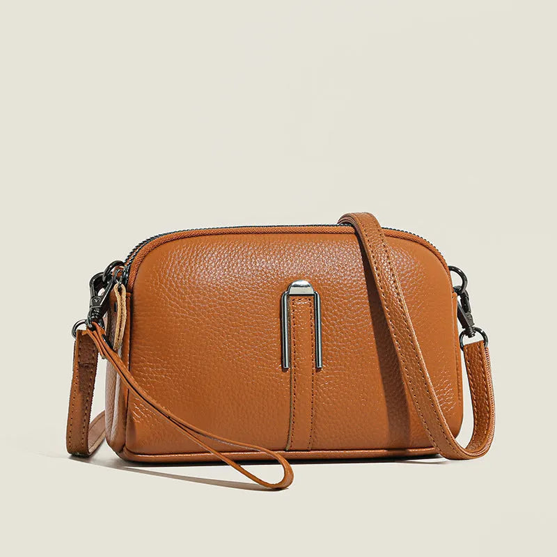 Genuine leather women's shoulder bag in horizontal square shape with urban simplicity design