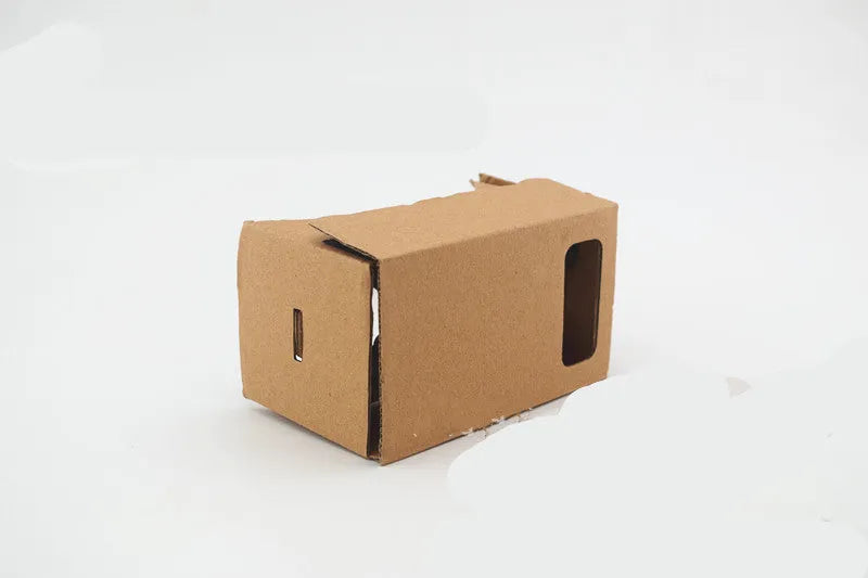VR cardboard glasses kit with pink frame, 3D lenses, rubber band strap, and magnet for 6-inch phones.
