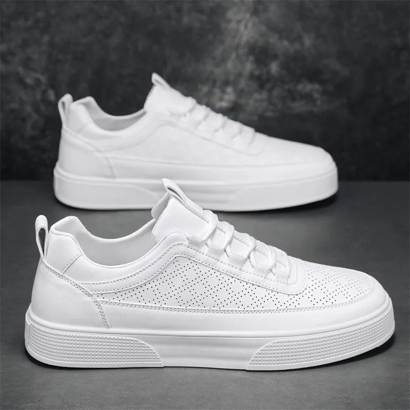 White and white khaki casual board shoes with thick bottom and lace-up closure