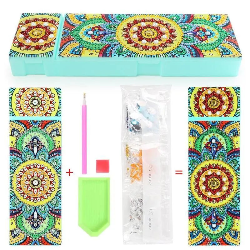 DIY diamond painting pencil case kit with PU leather wrist bag, resin drill bits, and diamond chips, 10 colour options, 200x150x10mm
