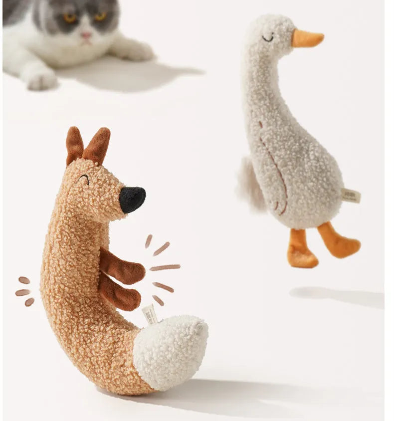 Cartoon fox and duckling dog toys with bite-resistant teddy velvet fabric construction