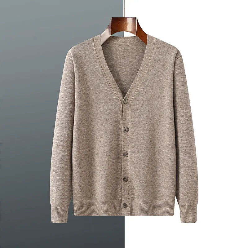 Men's Andy velvet loose cardigan coat in V-neck design with long sleeves showing colour options