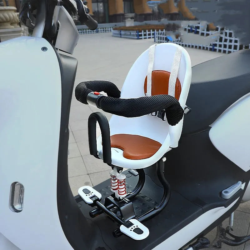Front-mounted child safety seat for electric scooters with high carbon steel frame