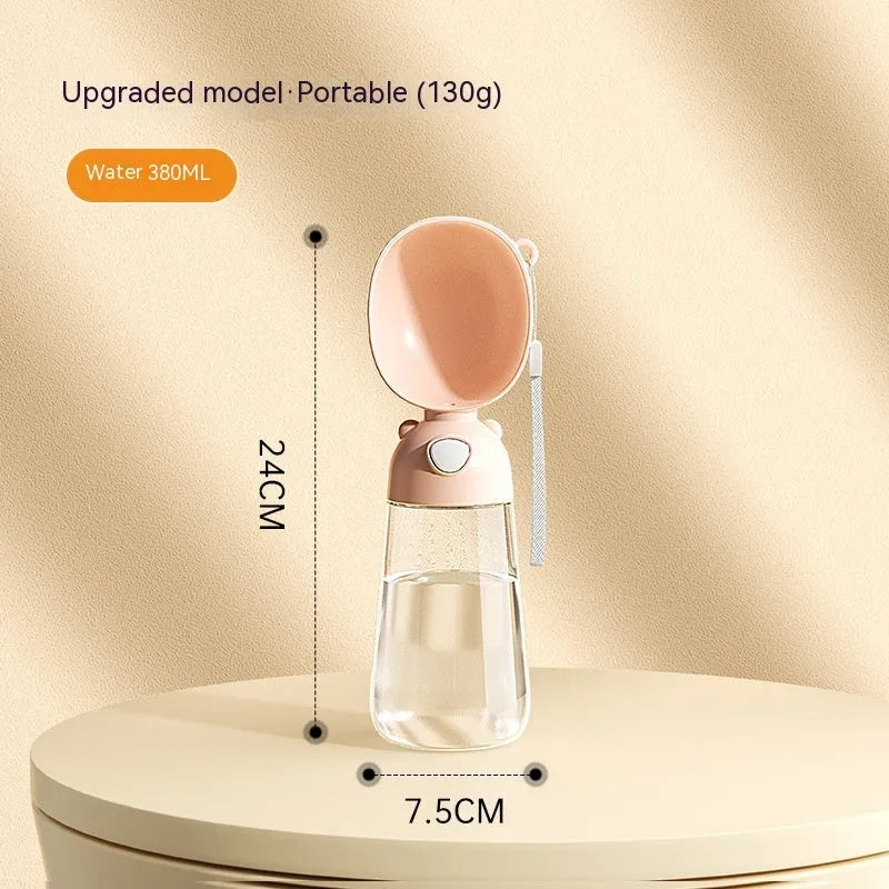 Portable dog water bottle and food container with integrated drinking bowl for pet travel