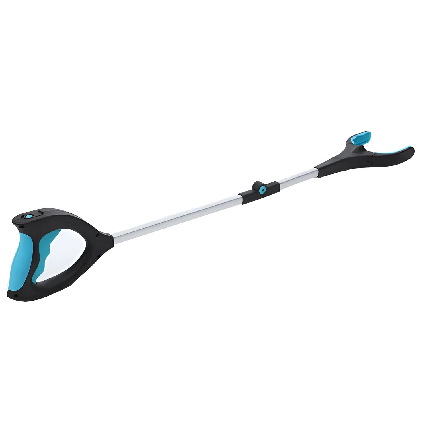 Blue foldable litter picker tool with TPR handle shown extended to its full 83.5 cm length.