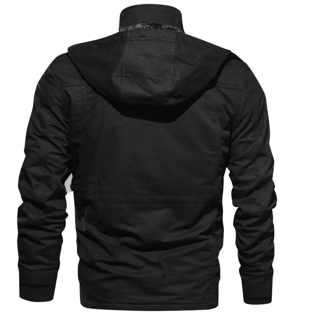 Mountainskin men's winter fleece jacket in army green with hood and full front zipper