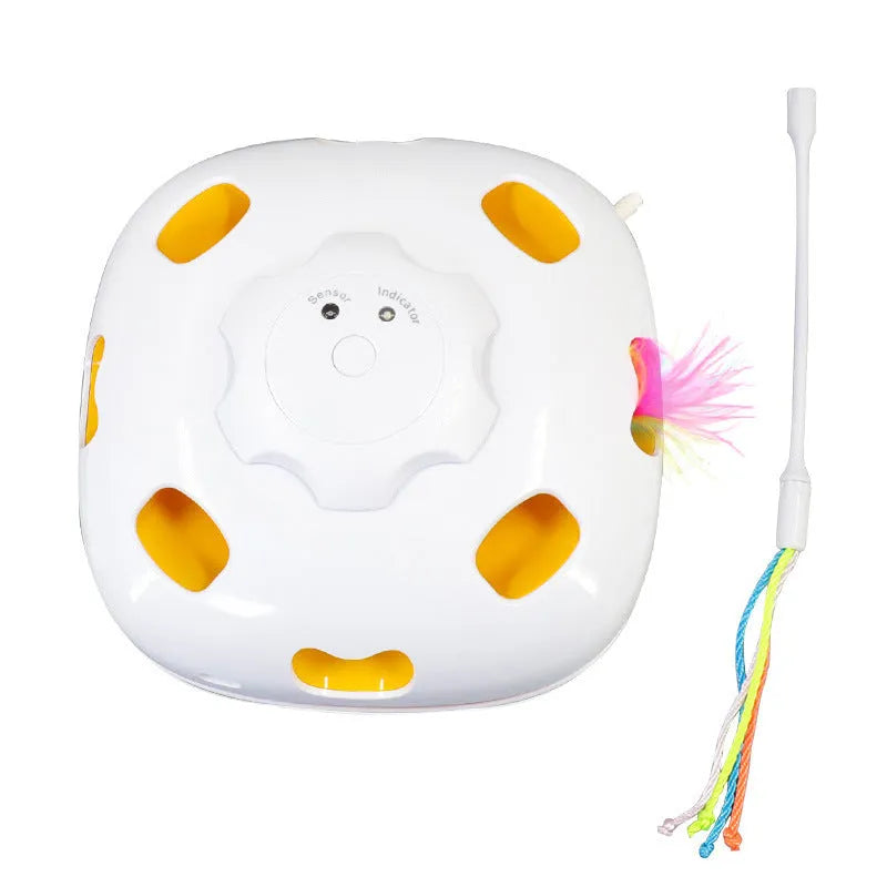 Interactive self-moving cat teaser toy with plastic construction in picture colour