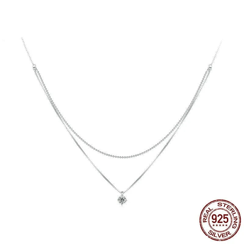 Women's double-layer 925 sterling silver necklace with pearl chain and shining silver finish