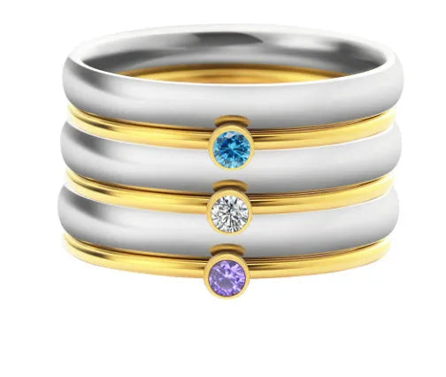 December birthstone titanium steel ring with engraved geometry design shown in electroplated colour finish