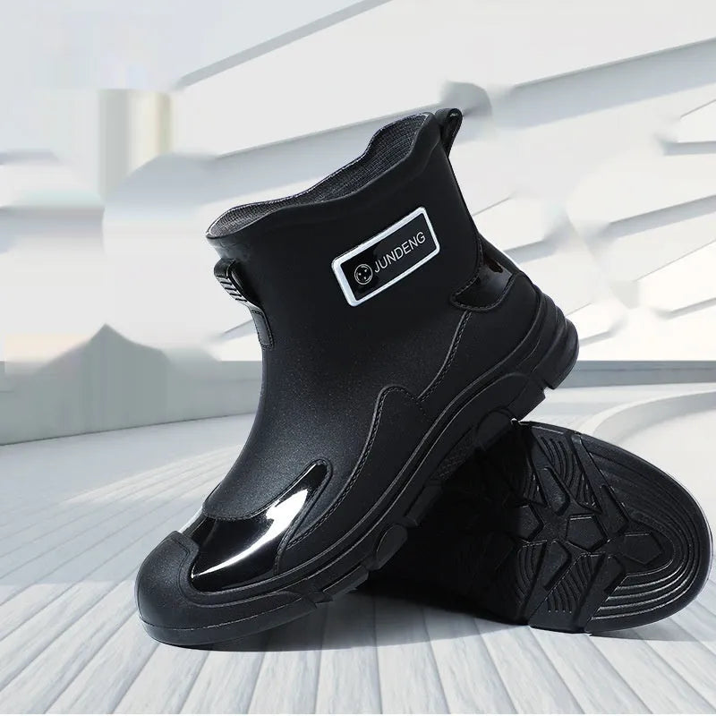 PVC waterproof wading boots with short tube design and flat heel