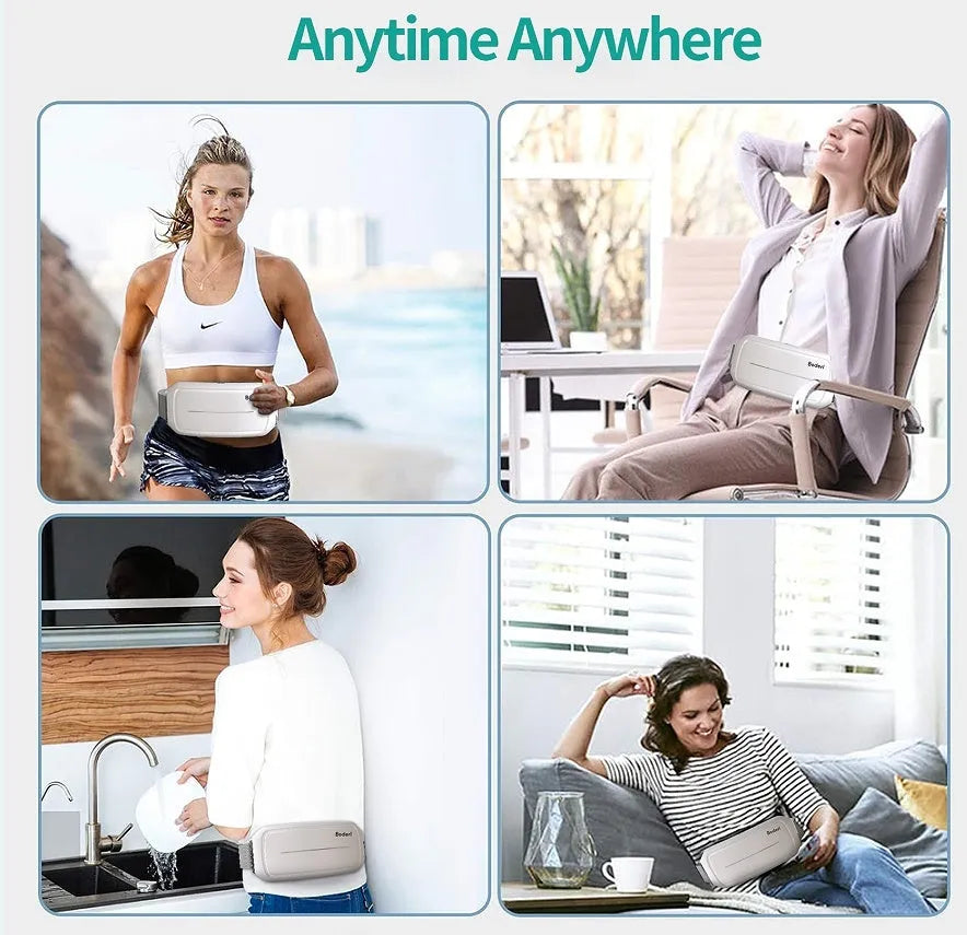 White tummy trimming machine with massage belt and resistance bands for abdominal exercise