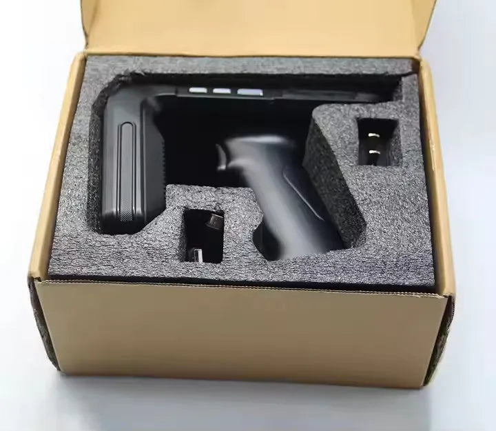 SLP-05 black handheld Android UHF RFID reader with integrated barcode scanner on keypad.